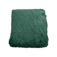 Nordic Minimalist Throw Blanket Dark Green Knitted Tassels