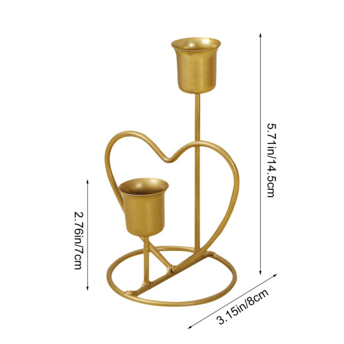 Gold Heart Taper Candle Holder 2-Arm 2