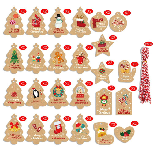 Christmas Hang Tags and Twine Set 50 pcs