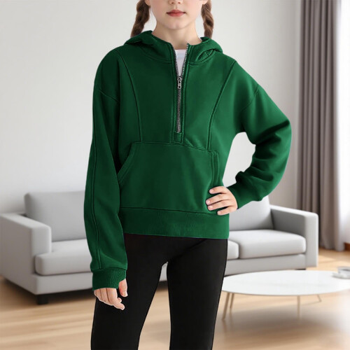 Girls Half Zip Pullover Hoodie Long Sleeve Sweatshirt with 1
