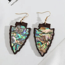 Orecchini pendenti RSAMD in legno di abalone a forma di freccia, gioielli retrò vintage in pelle a triangolo con abalone