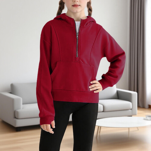 Girls Half-Zip Pullover Hoodie Long Sleeve Sweatshirt with 1