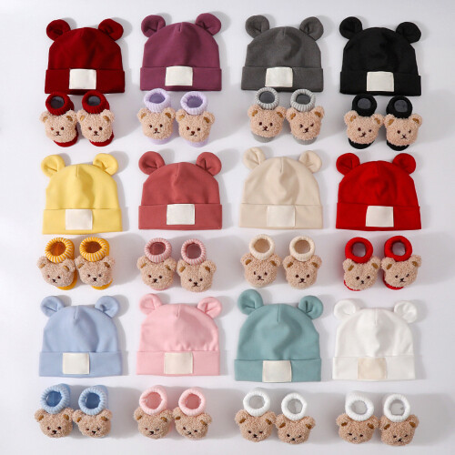 Baby Hat and Socks Set Cotton-Polyester Blend Breathable 1