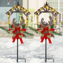 Nativity Scene Outdoor Yard Stakes Metal Solar LED 2 Pcs