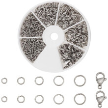 640 píosa Fáinní Léim Cruach Dhosmálta 304 le 20 píosa Claspaí Gliomach 12x7.5mm, Fáinní Oscailte 4/5/6/7/8mm le haghaidh Cluaise, Muince,