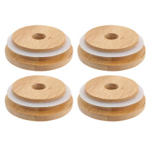 Lot de 4 couvercles en bambou et bois pour bocaux Mason à large ouverture, fermeture hermétique, idéal pour la mise en conserve.