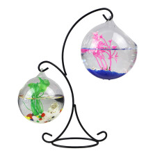 GadgetVLot Zufällige Farbe, kleines transparentes Glas-Aquarium, hängendes Gold-Aquarium aus Schmiedeeisen