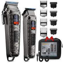 Hatteker HT-862 Ciseau à cheveux 2-en-1 et kit coupe précis avec écran LCD, USB-C, 6500-7500 gris