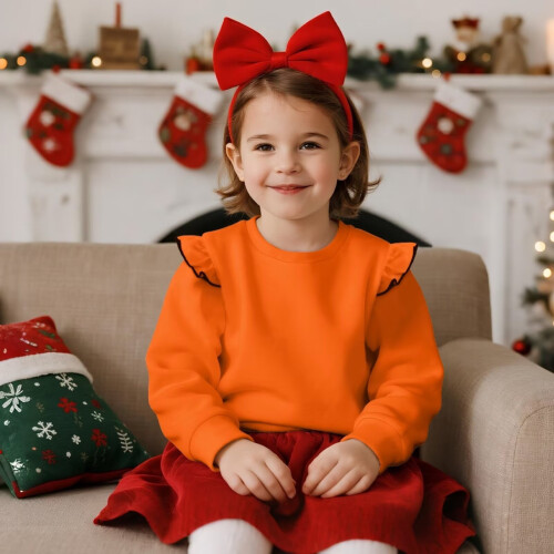 Orange Toddler Sweatshirt with Ruffle Shoulder, Size 5-6 2