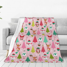 Santa and Deer Plush Sherpa Christmas Throw Blanket Pink