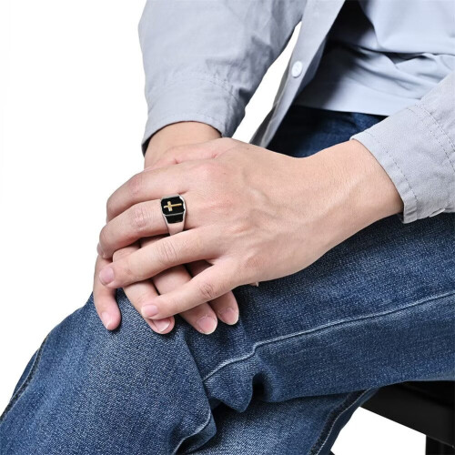 Men's Stainless Steel Cross Ring Silver Gold Size 9 2