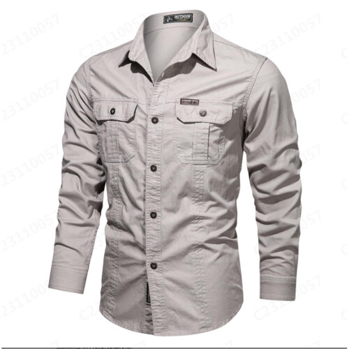 Men's Tactical Long Sleeve Shirt Beige Size L
