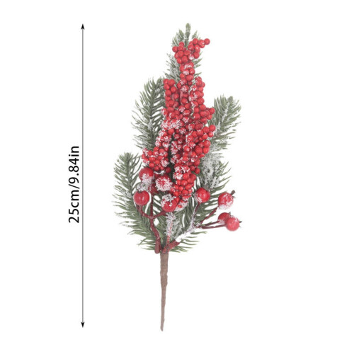 Red Berry and Pine Artificial Holly Stems 12 inch 2