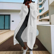 Women's Solid Acrylic Knit Cardigan Long Sleeve Mid-Length