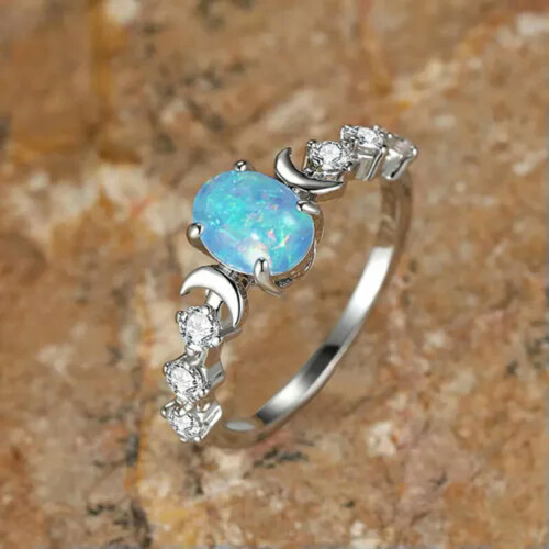 925 Silver Gold Plated Oval Moonstone Ring Size 5-12 2
