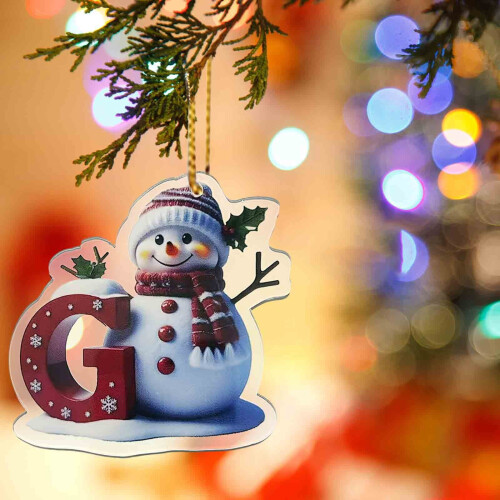 Lettre décorative de Noël en acrylique, 8 cm, avec cordon doré 2