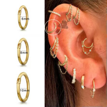 Gold Chain Dangle Hoop Huggie Earrings 1.2mm x 10mm