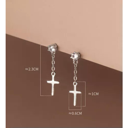Sterling Silver Cross CZ Stud Earrings Gold 1