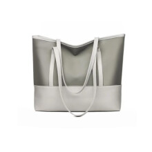 Borsa Tote Grande in Pelle Vegana e Tessuto Oxford Impermeabile, Shopper a Spalla per Lavoro, Viaggi e Palestra, Colore Grigio
