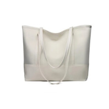 Borsa Tote Impermeabile in Pelle Vegana e Tessuto Oxford, Ampia Capacità, Shopper a Spalla per Lavoro, Viaggio e Palestra, Bianca