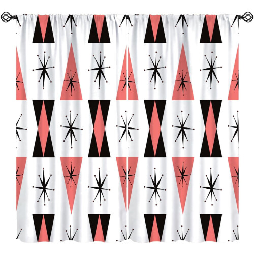 Retro 50s Atomic Thermal Curtains Black White Coral Pink 2