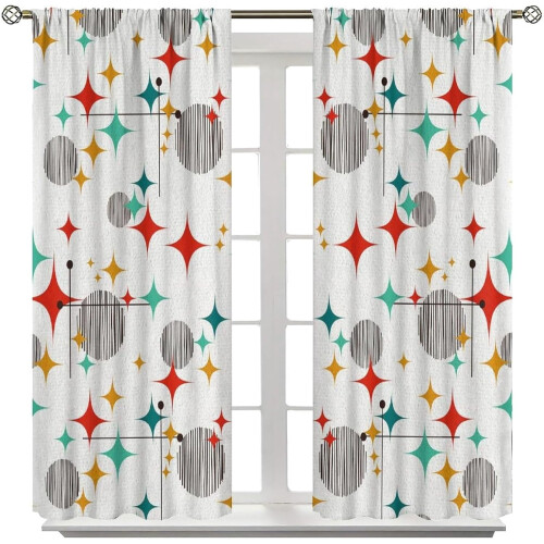 Mid Century Modern Curtains Retro Stars Pattern 2-Panel 1
