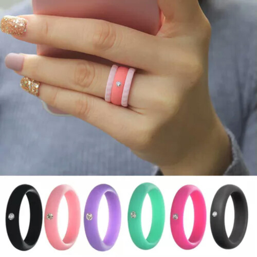 Silicone Ring with Rhinestones Dark Grey Size 4-9 1