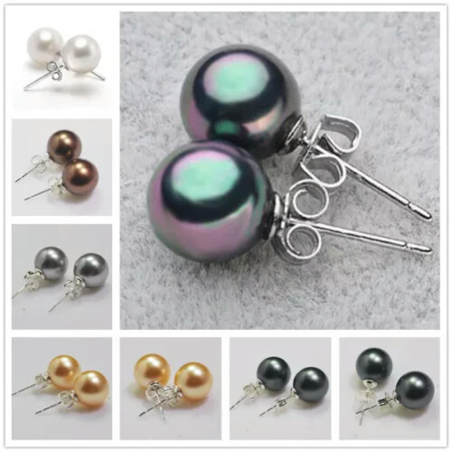 South Sea Shell Pearl Earrings Silver Stud 6 Colors 10mm 1