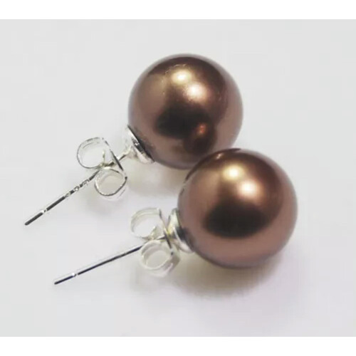 South Sea Shell Pearl Earrings Silver Stud 6 Colors 10mm 2