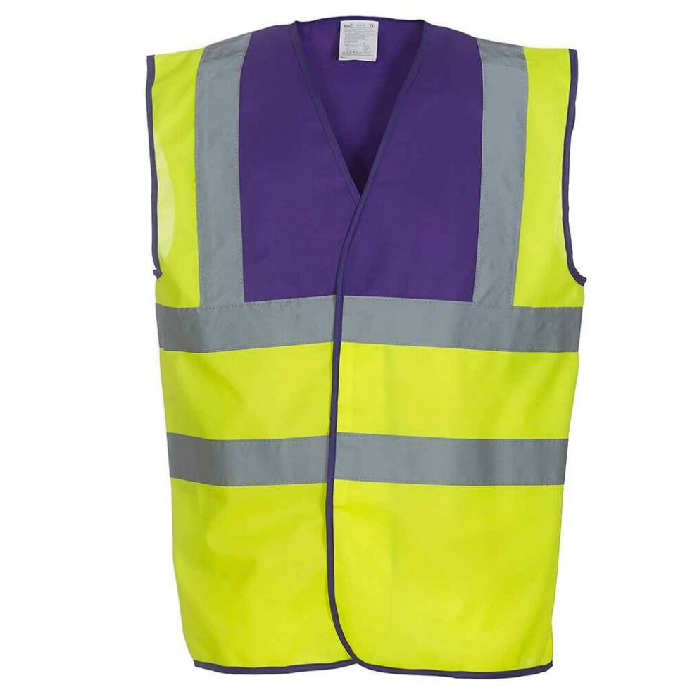 (L, Purple/Yellow) Yoko Mens Band & Brace Hi-Vis Waistcoat 5063470842117