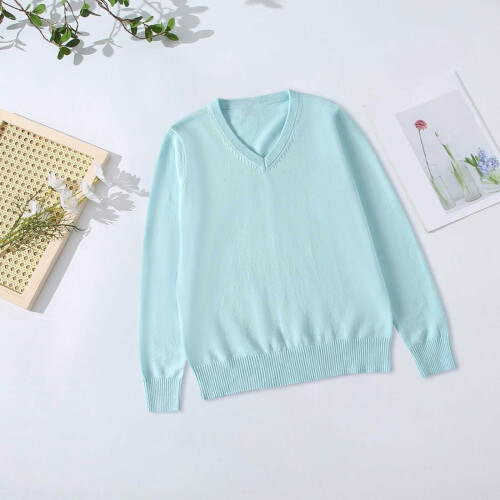 Unisex V-Neck Pullover Sweater Light Blue 4-10 Years 2