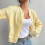 Women's Solid Knit Cardigan Long Sleeve Button Front Yellow 2