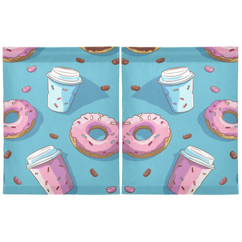 Coffee Cups Donuts Kitchen Curtains Half Tier 27"x36" 1