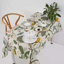 Nappe rétro citron, motif oiseaux bleus et citronnier, 152 x 213 cm