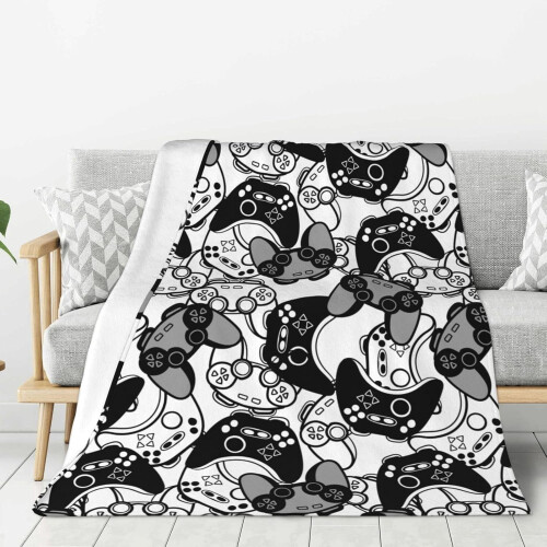 Black and White Game Joystick Throw Blanket Ultra-Soft