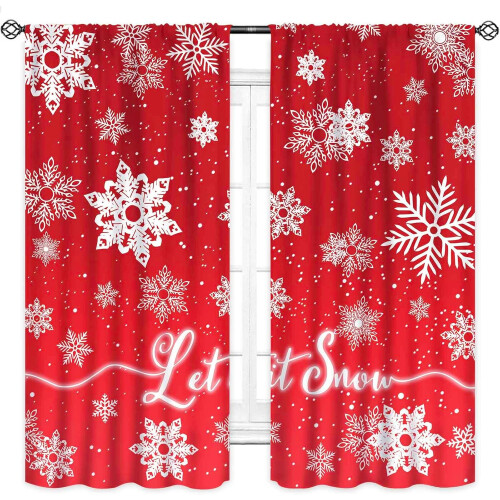 Christmas Curtains Red White Floral Snowflakes 2 Panel 2