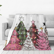 Christmas Tree Throw Blanket Pink Green Plaid Snowflakes