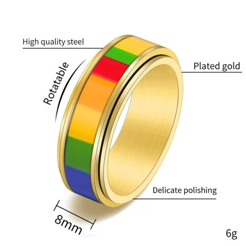 Stainless Steel Rotatable Anxiety Relief Rainbow Ring Gold 1