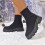 Black Women's Mesh Sock Boots Winter Casual Chunky Heel 7