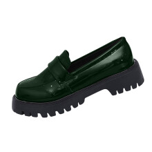 Women's Green Stone Pattern Patent Leather Loafers