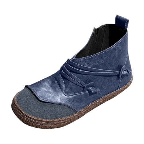 Blue Women's Ankle Boots Winter Casual Flat Sole with Side