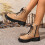 Khaki Women's Ankle Boots PU Leather Side Zipper Round Toe 8