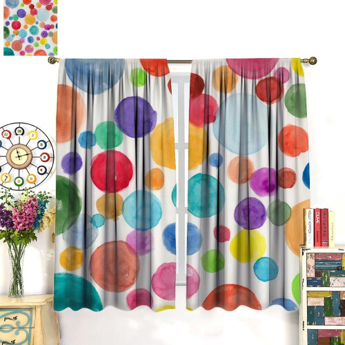 Polka Dot Curtains Watercolor Rainbow Pattern 63x63in 2