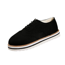 Black Women's Casual Loafers PU Round Toe Flat Shoes Thick