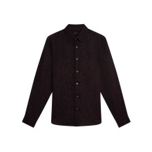 (S, Dark Brown) Ted Baker Mens Floral Collared Long-Sleeved Shirt