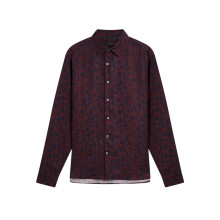 (M, Maroon) Ted Baker Mens Floral Collared Long-Sleeved Shirt