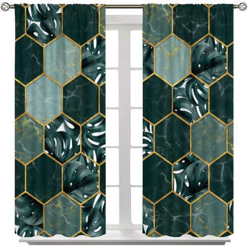 Marble Curtains Hexagon Gold Green Texture Rod Pocket 1
