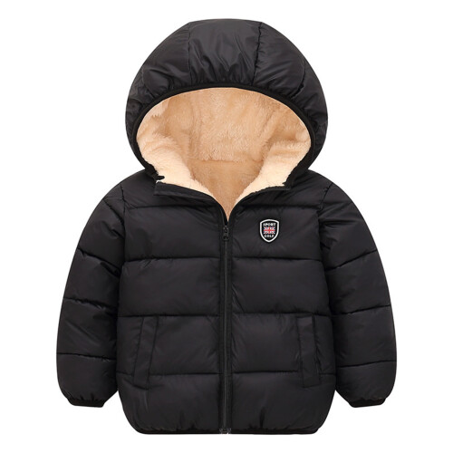 Puffer Jacket for Toddler Black Thermal-Lined Hooded Coat