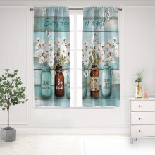 Teal Floral Curtains Farmhouse Style 2 Panels 42x63 in