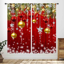 Christmas Curtains 2 Panel Red Gold Ball Snowflake 84x63